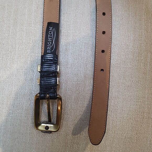 Brighton Black Reptile Embossed Leather Gold and Silver Buckle and Loops Size 30 - Picture 6 of 10